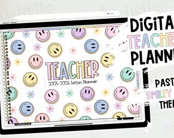 2025-2026 Digital Teacher Planner | Goodnotes Teacher Agenda | with Pastel Smiley Faces Theme | PERSONAL USE