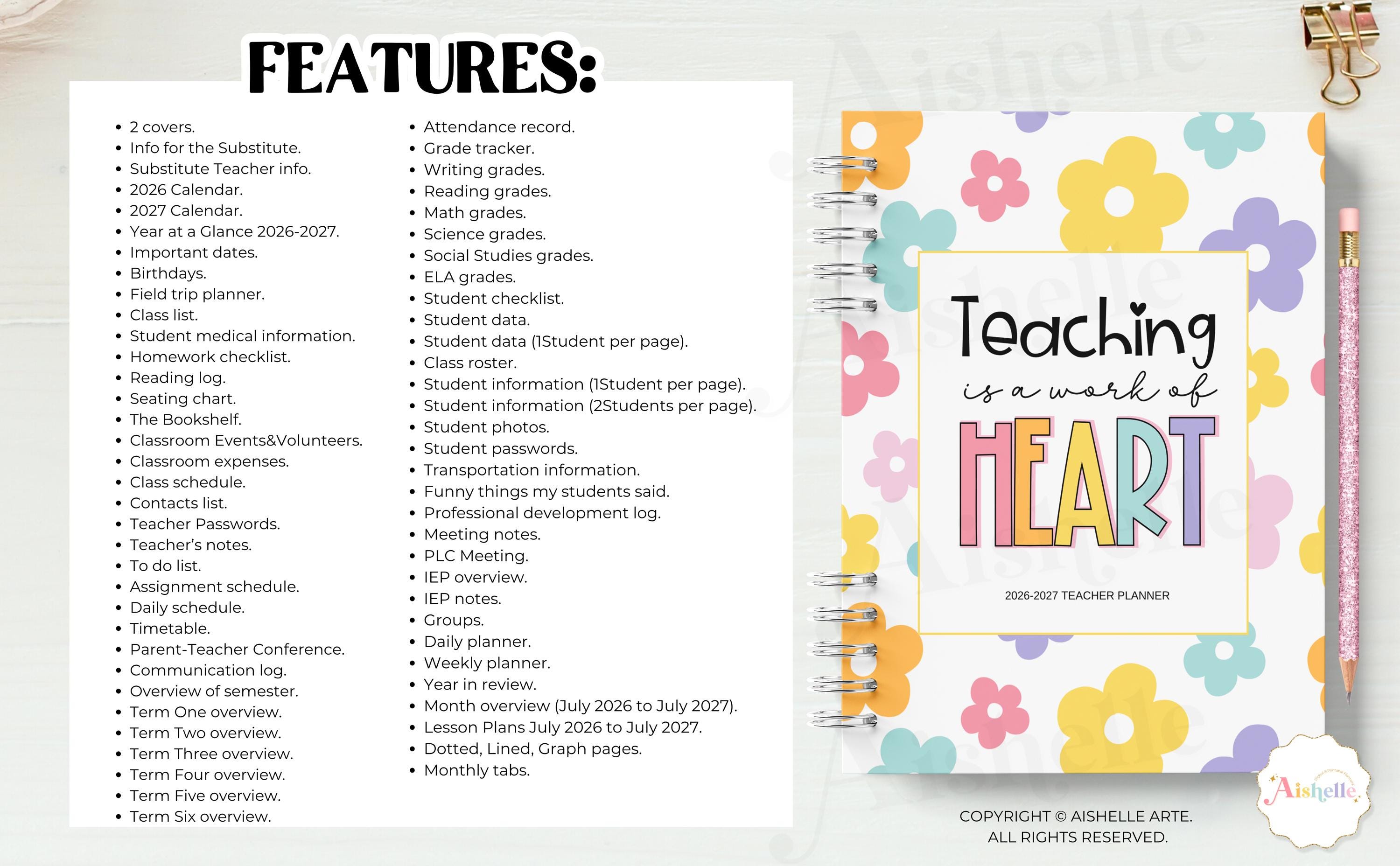 2026-2027 Printable Teacher Planner | Teacher Binder | Pastel Floral ...
