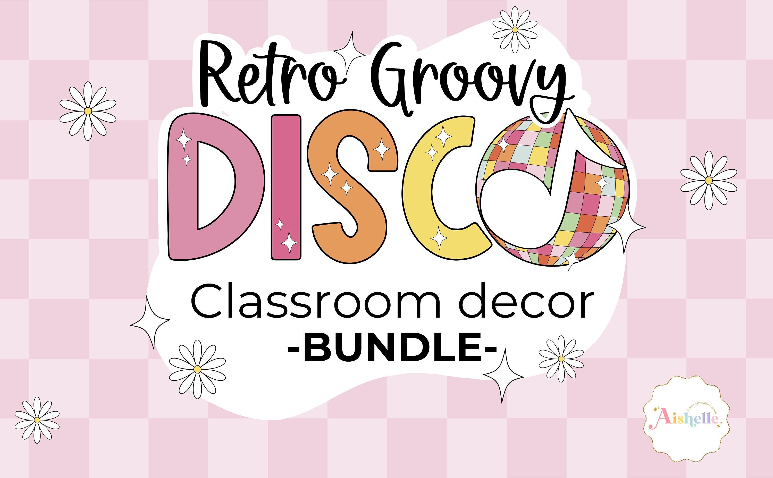 Editable Retro Groovy Disco Classroom Decor Bundle | PERSONAL USE