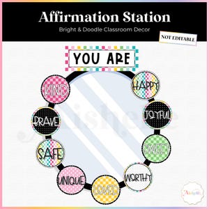 Classroom Affirmation Station Mirror Display | Bright & Doodle Classroom Decor | Personal Use | PDF