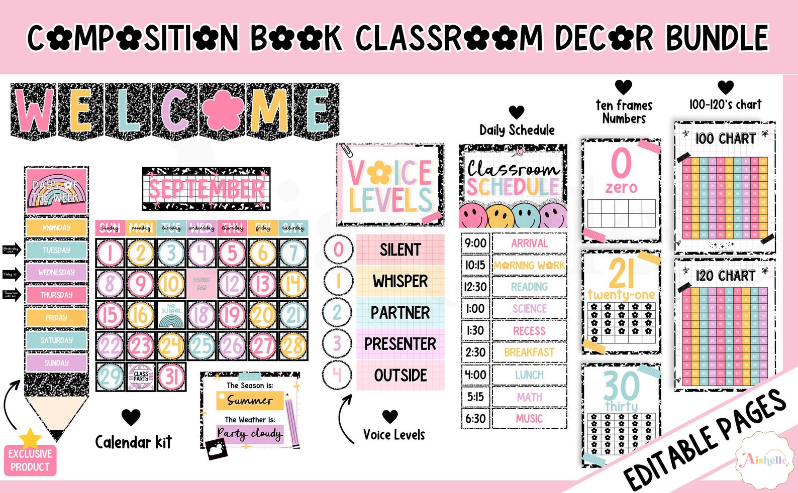 EDITABLE Composition Book Classroom Decor Bundle - PERSONAL USE - Etsy ...