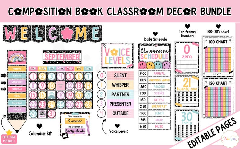 EDITABLE Composition Book Classroom Decor Bundle - PERSONAL USE - Etsy ...