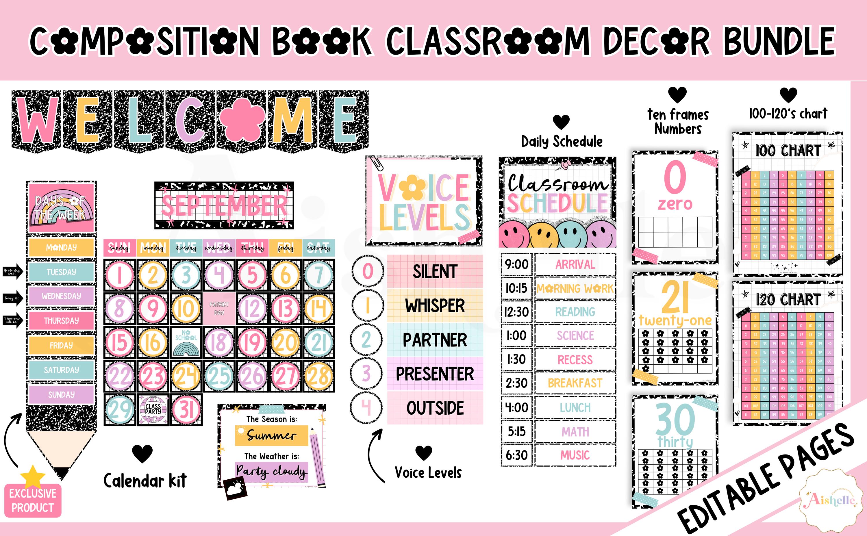 EDITABLE Composition Book Classroom Decor Bundle - PERSONAL USE - Etsy ...