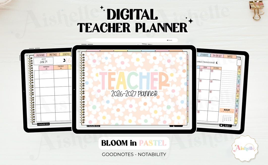 Digital Teacher Planner 2026-2027 | Pastel Flowers Theme | Personal Use ...
