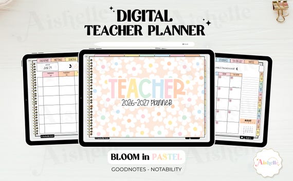 Digital Teacher Planner 2026-2027 | Pastel Flowers Theme | Personal Use | PDF