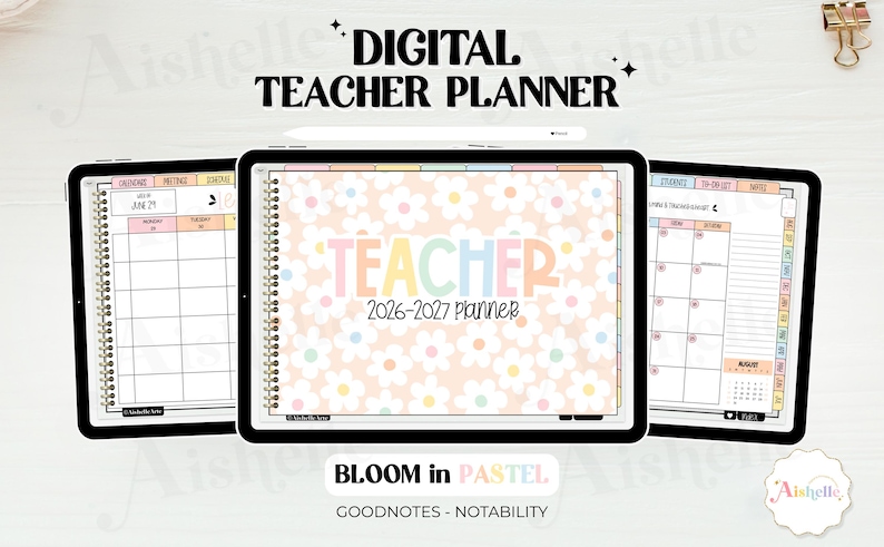 Digital Teacher Planner 2026-2027 | Pastel Flowers Theme | Personal Use | PDF image 1
