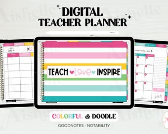 Digital Teacher Planner 2026-2027 | Colorful & Doodle Theme | Personal Use | PDF