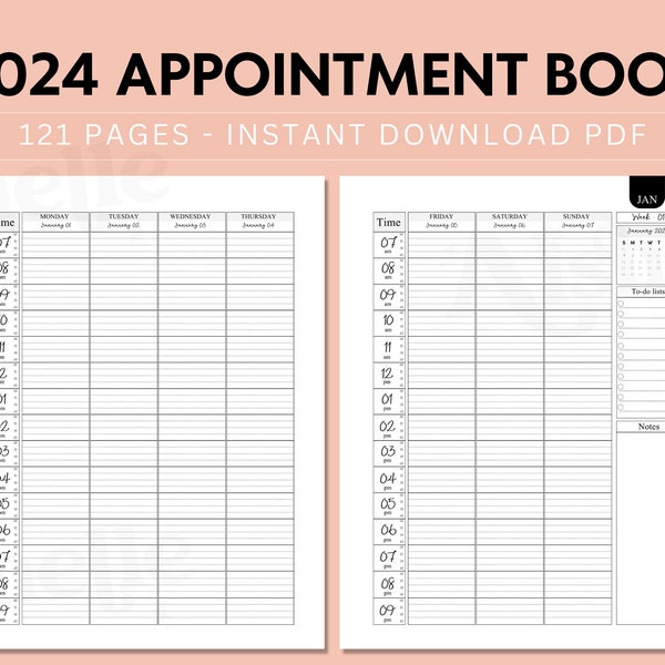 Appointment Planner 2024, Printable Appointment Book, 15 Minute Planner, Instant Download PDF, PERSONAL USE