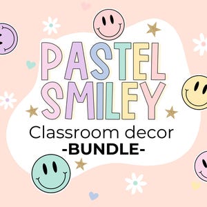 EDITIERBARE Pastell Smiley Klassenzimmer Decor Bundle - PERSÖNLICHER GEBRAUCH