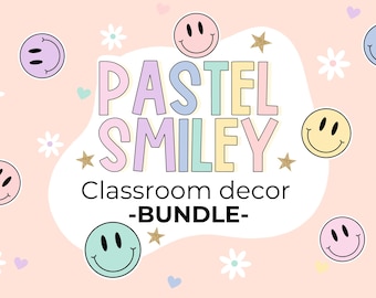 EDITABLE Pastel Smiley Classroom Decor Bundle - PERSONAL USE
