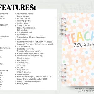 2026-2027 Printable Teacher Planner | Teacher Binder | Pastel Flowers Theme | Personal Use | PDF image 2