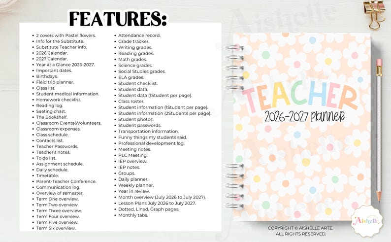 2026-2027 Printable Teacher Planner | Teacher Binder | Pastel Flowers Theme | Personal Use | PDF image 2