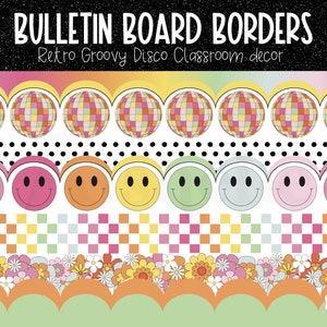 Retro Groovy Disco Bulletin Board Borders | Classroom Decor | PERSONAL USE