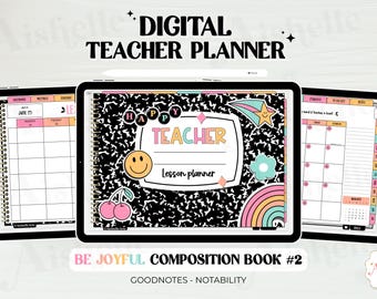Digital Teacher Planner 2026-2027 | Be Joyful Composition Book Theme | Personal Use | PDF