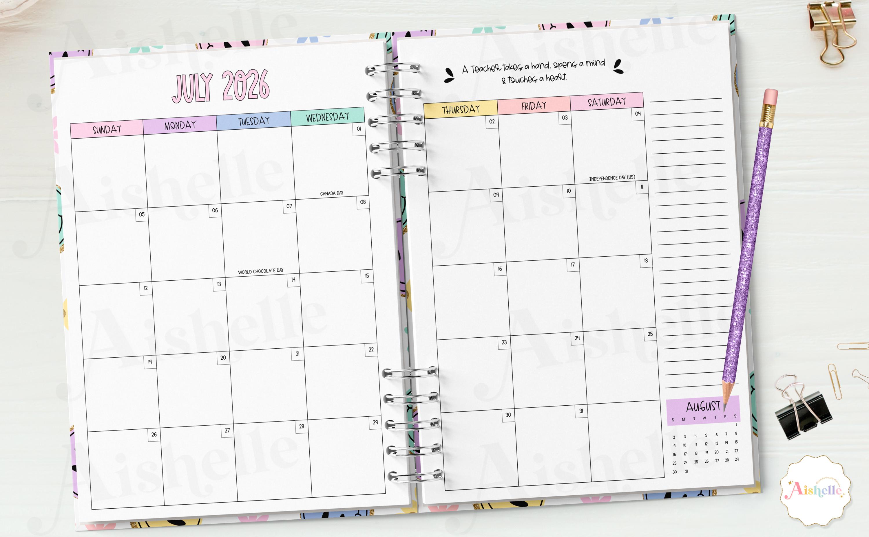 2026-2027 Printable Teacher Planner | Teacher Binder | Pastel Smiley ...
