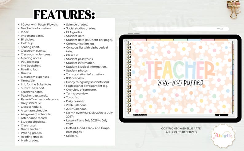 Digital Teacher Planner 2026-2027 | Pastel Flowers Theme | Personal Use | PDF image 2