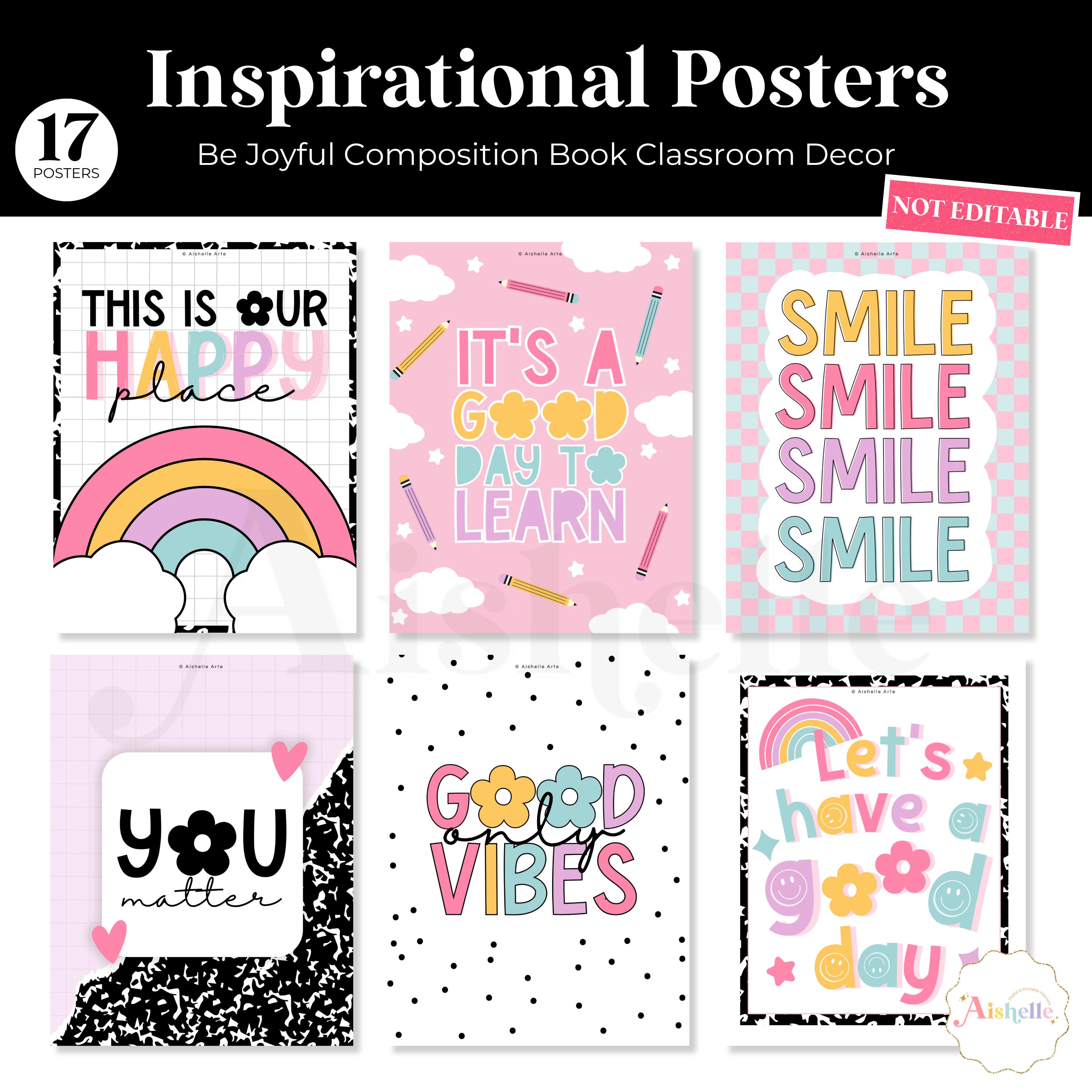 Be Joyful Classroom Posters: Composition Book Decor (PDF Download, Personal Use Only)