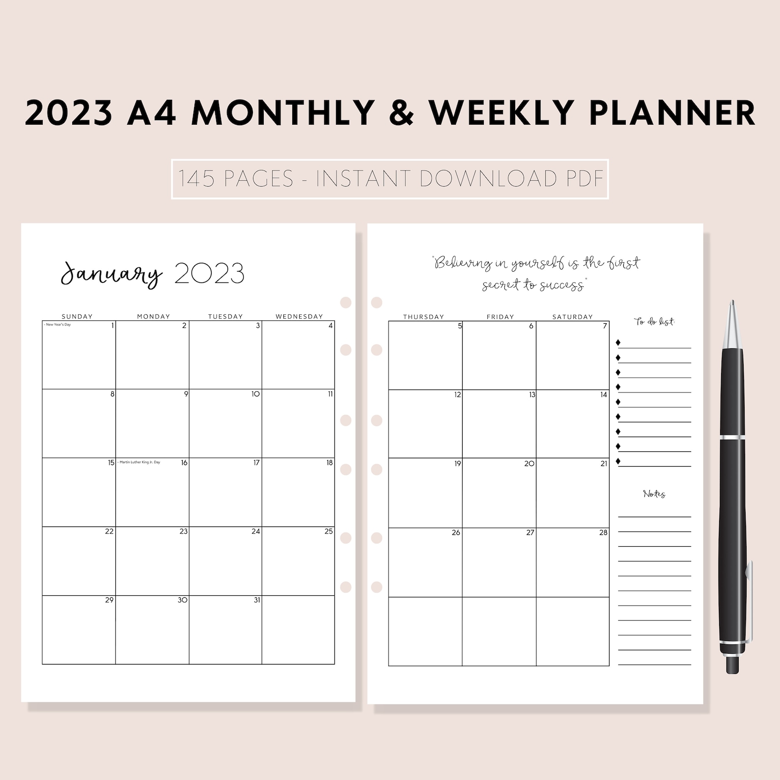 Monthly And Weekly Planner A4 2023 2023 Printable Planner 2023 Etsy