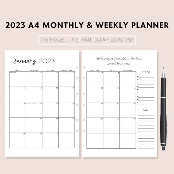 monthly-weekly-planner-a4-2023-2023-printable-planner-2023-etsy