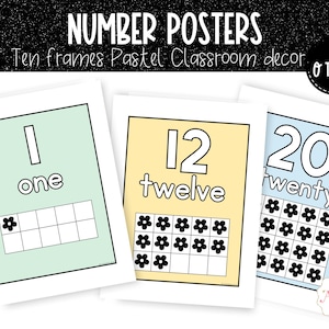 Number Posters | Ten Frames Posters | Pastel Classroom Decor | PERSONAL USE