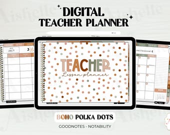 Boho Polka Dots Digital Teacher Planner 2026-2027 with Dates for Goodnotes & Notability (Digital Download)
