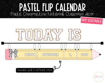 Bleistift Flip Kalender Anzeige | Pastell Zusammensetzung Notizbuch Klassenzimmer Dekor | PERSÖNLICHE NUTZUNG