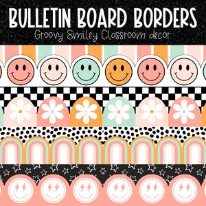 Groovy Bulletin Board Borders | Groovy Happy Faces Classroom Decor | PERSONAL USE