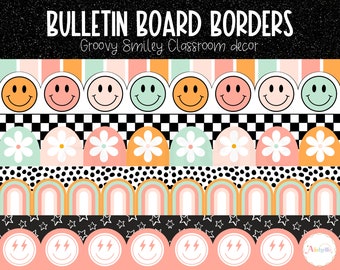 Groovy Bulletin Board Borders | Groovy Happy Faces Classroom Decor | PERSONAL USE