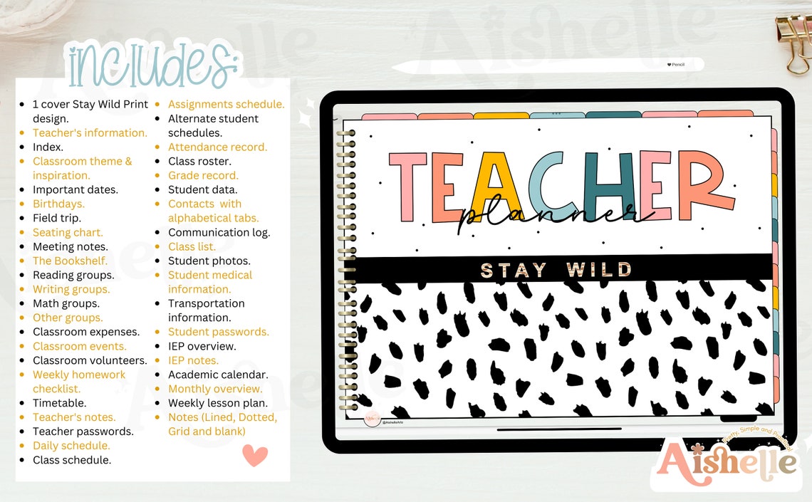 Digital Teacher Planner 20232024, Goodnotes Teacher Planner, Notability Safari Stay Wild Theme