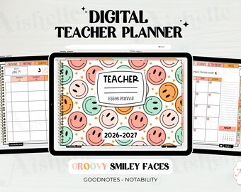 Groovy Smiley Digital Teacher Planner 2026-2027 with Dates for Goodnotes & Notability | Personal Use | PDF