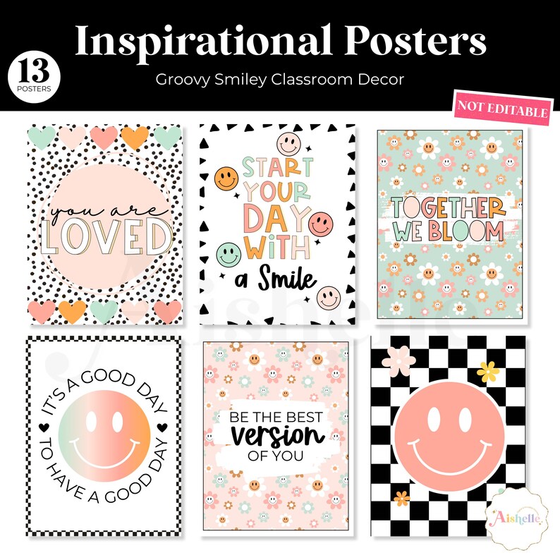 Classroom Inspirational Posters | Groovy Smiley Classroom Decor ...