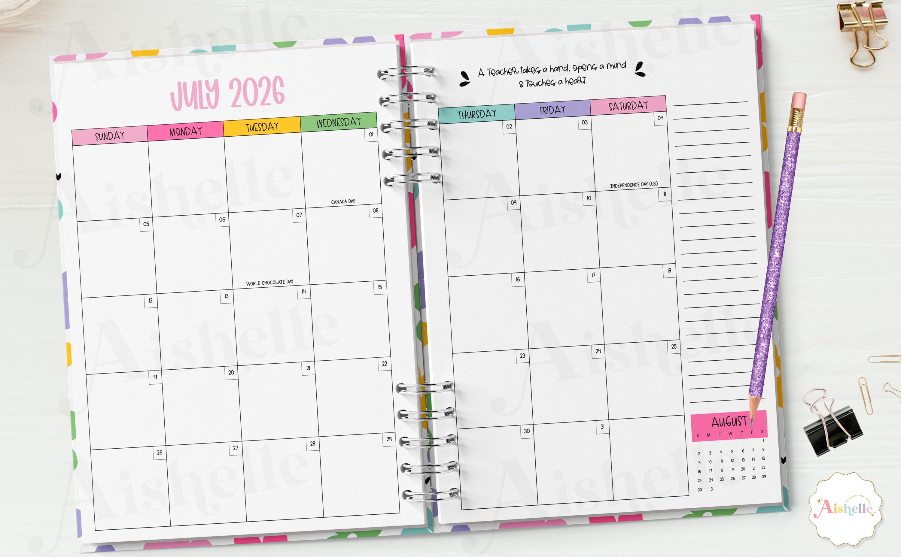 2026-2027 Printable Teacher Planner | Teacher Binder | Pastel Floral ...