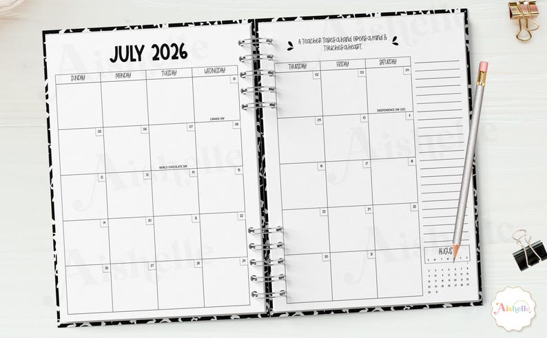 2026-2027 Printable Teacher Planner | Teacher Binder | Black & White Composition Theme | Personal Use | PDF image 4