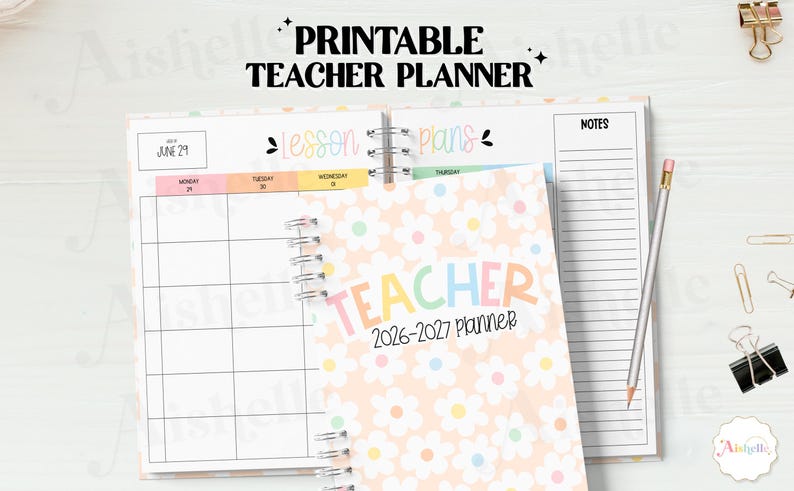 2026-2027 Printable Teacher Planner | Teacher Binder | Pastel Flowers Theme | Personal Use | PDF image 1