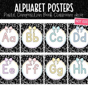 Pósteres del alfabeto para el aula / Cuaderno de composición en tonos pastel / Decoración para el aula / USO PERSONAL