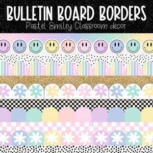 Pastel Bulletin Board Borders | Pastel Happy Faces Classroom Decor | PERSONAL USE