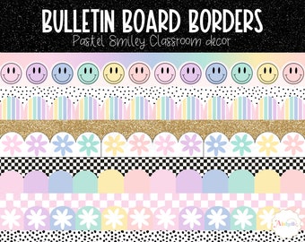 Pastel Bulletin Board Borders | Pastel Happy Faces Classroom Decor | PERSONAL USE