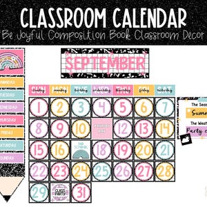 Classroom Calendar Set | Composition Notebook Classroom Decor | PERSONAL USE