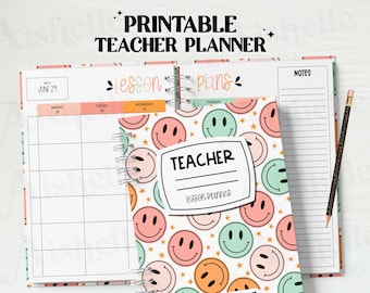 2026-2027 Printable Teacher Planner | Teacher Binder | Groovy Smiley Faces Theme | Personal Use | PDF