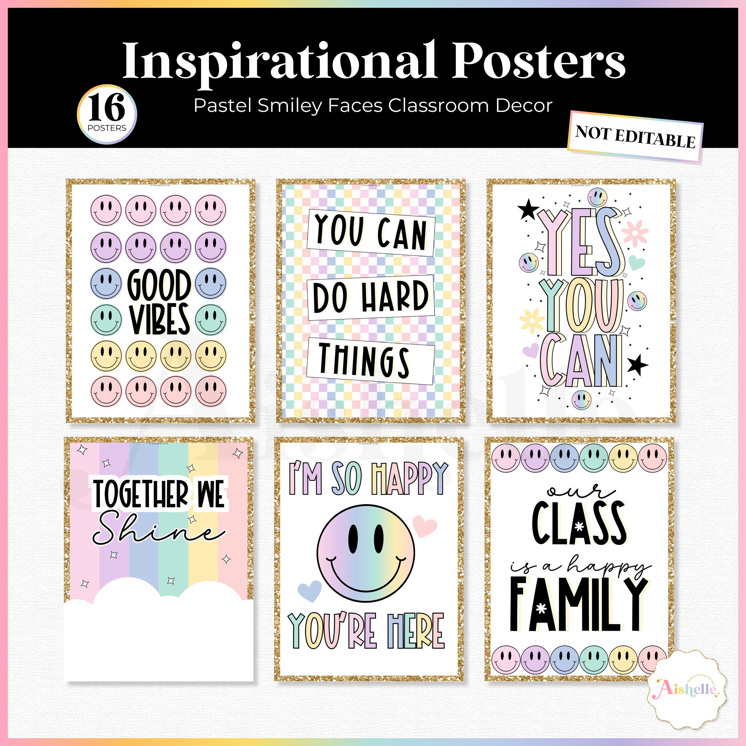 Pastel Classroom Inspirational Posters | Smiley Faces Classroom Decor ...