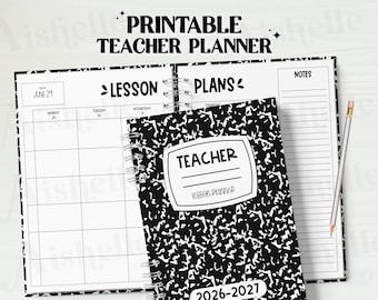 2026-2027 Printable Teacher Planner | Teacher Binder | Black & White Composition Theme | Personal Use | PDF