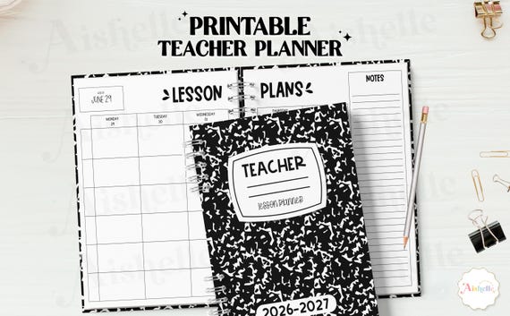 2026-2027 Printable Teacher Planner | Teacher Binder | Black & White Composition Theme | Personal Use | PDF