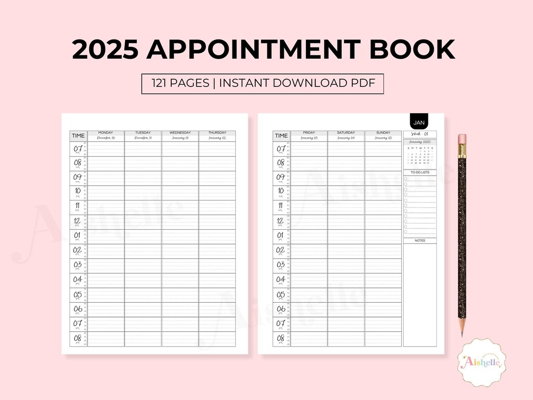 2025 Appointment Book, Printable Appointment Planner With 15 Minute Increments PERSONAL USE - Etsy