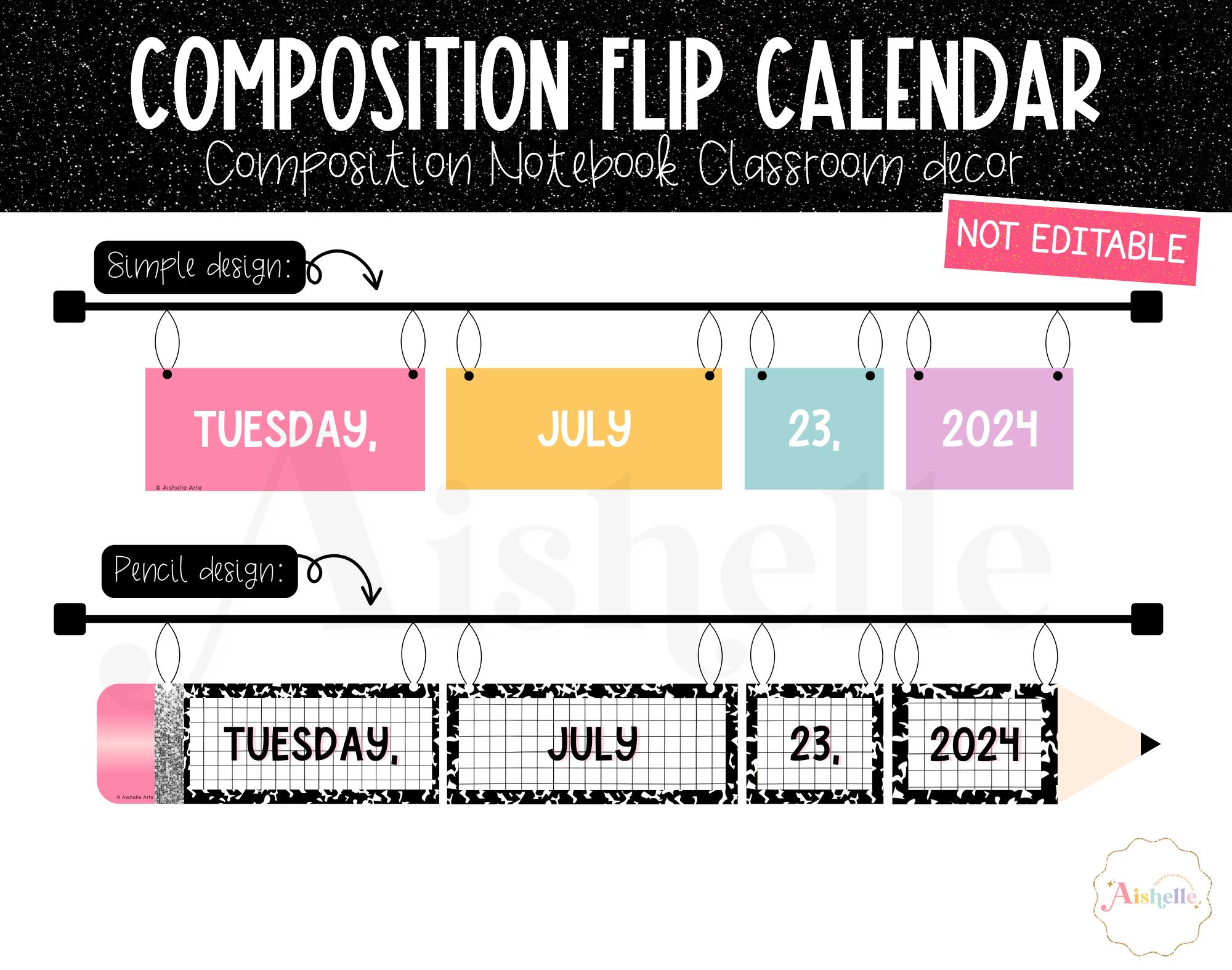 Pencil Flip Calendar Display | Composition Book Classroom Decor | PERSONAL USE