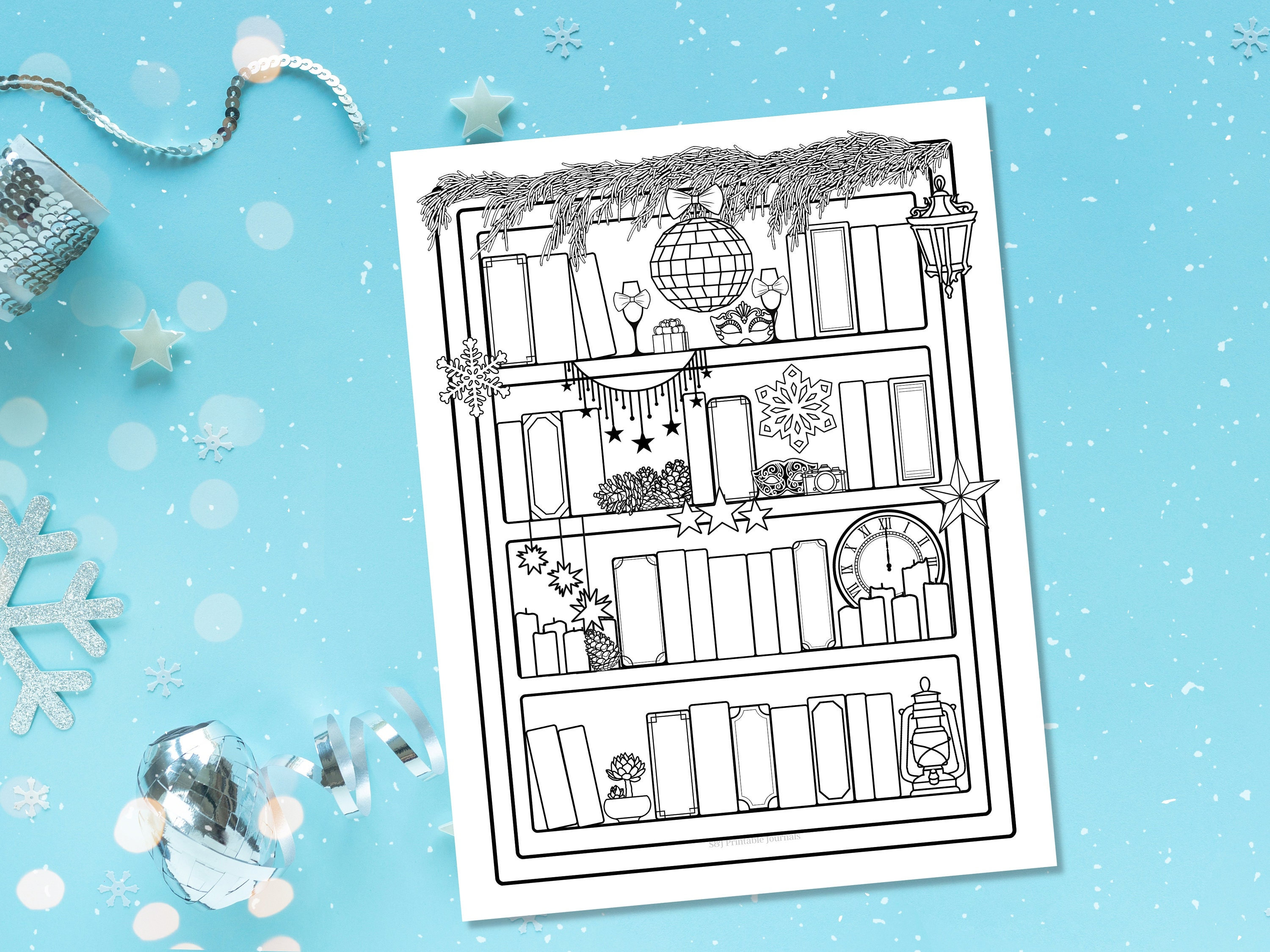 Printable New Year January Bookshelf Book Tracker Reading Log, Party Themed Books to Read