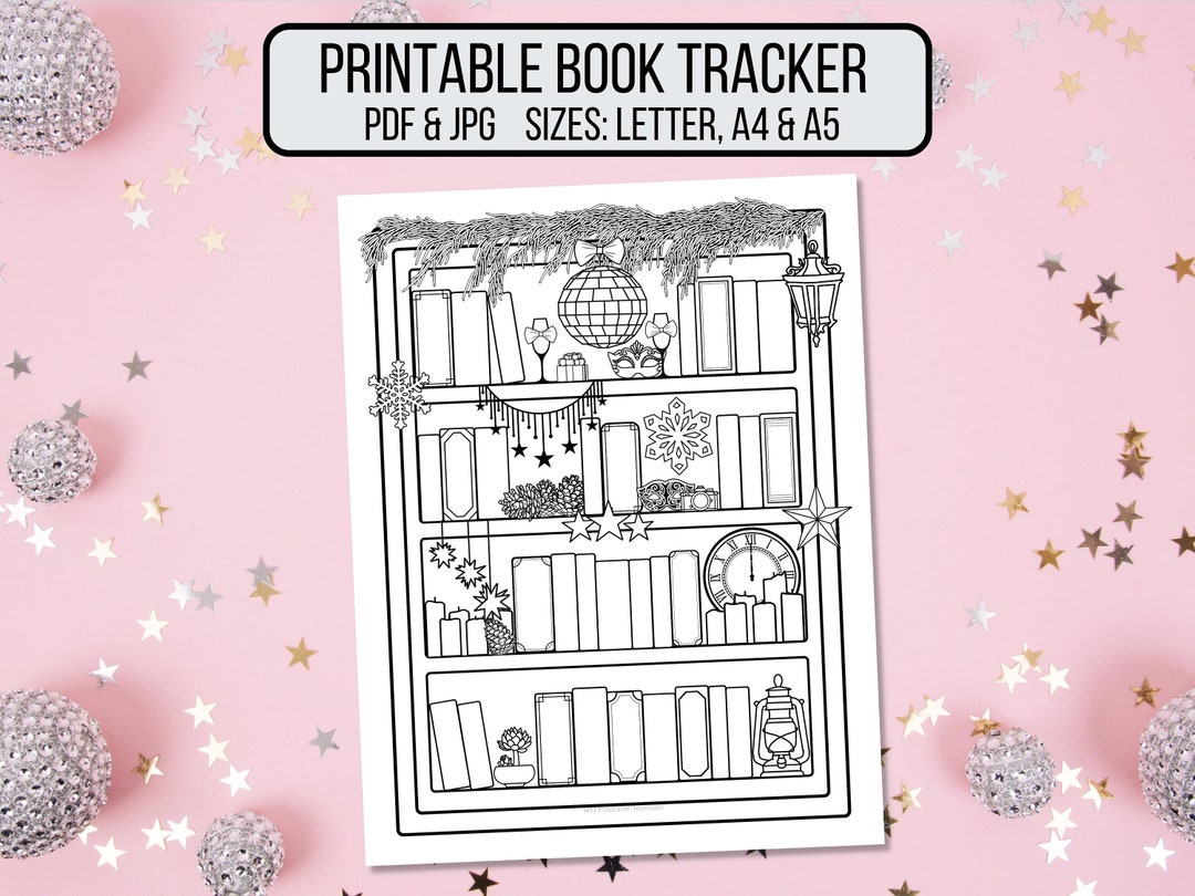 Printable New Year January Bookshelf Book Tracker Reading Log, Party Themed Books to Read