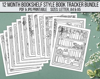 12 Month Bookshelf Book Tracker Collection Bundle - Organize your books to read with the complete year collection of Reading Trackers!