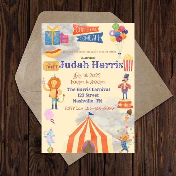 The Greatest Show Birthday Party- Circus Party- Birthday Party Invite-Boy Party- Girl Party Digital Invites