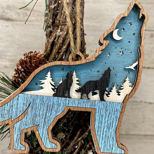 Wooden Wolf Ornament Etsy