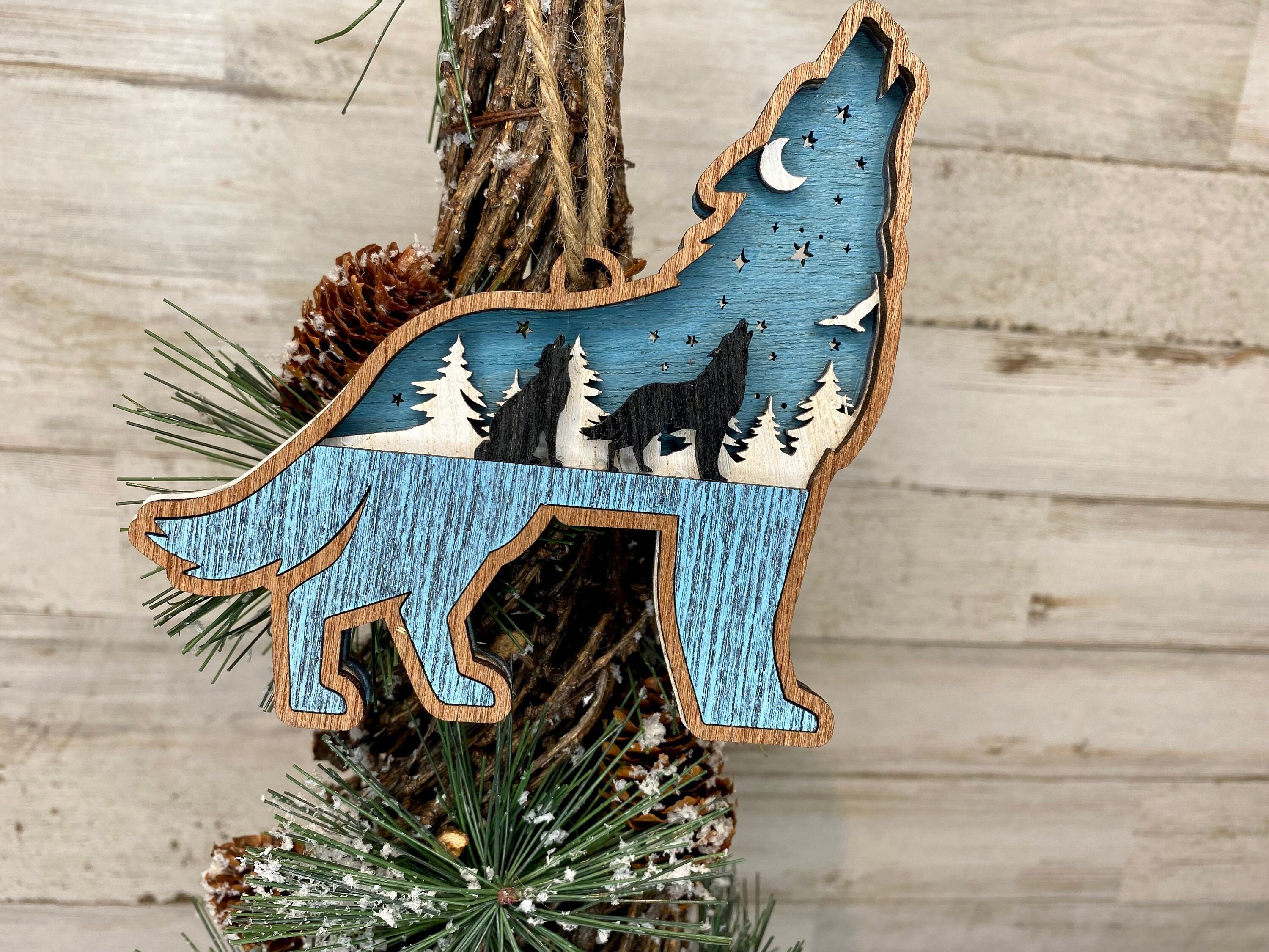 Wolf Mountain - Layered 3-D Wooden Ornament Collection by Acorn & Fox